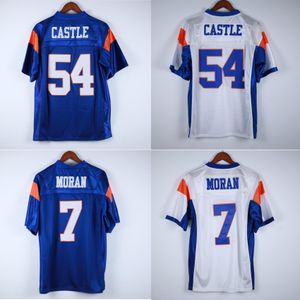 Futebol 7 Castle Moran 54 Alex Jersey Thad Blue Mountain State BMS Programa de TV Cabras Double Ed Nome e Número Top Quality