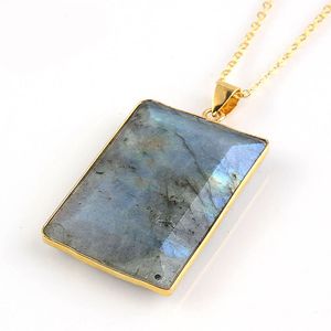 12 Pcs Vintage Natural Labradorite Gemstone Pendants 18K Gold Plated Europe popular Style Pendant Jewelry