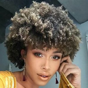 Afro Kinky Curly Ponytail African American Short Curly Puff Drawstring Ponytail Human Puff Ponytail Updo Hairpiece with 2 Clips(Gray)