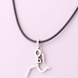 Simple Style Stick Figure Running Girl Cartoon Leather Necklace Runner Sports Women Jewelry