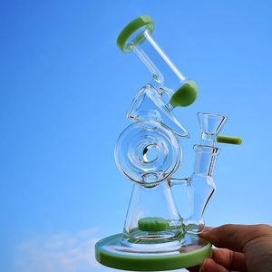 Double Recycler Heady Glass Bongs Sidecar Bong Hookahs Slitted Donut Perc Wasserpfeifen 14 mm Innengewinde mit Schüssel 4 mm dick 11 Zoll Oil Dab Rigs