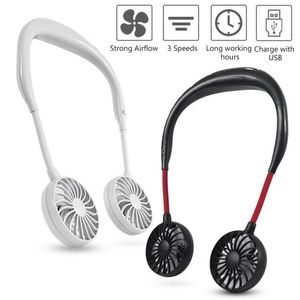 best selling New USB Rechargeable Wearable Hand Free Neckband Fan Personal Mini Neck Double head flexible Fans 3 Speed Adjustable for Home Office