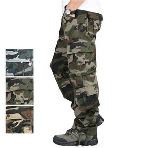 Calças de camuflagem masculina outono inverno algodão solto calças exército casual hip hop carga camuflagem calças homens