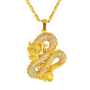 Blingbling Dragon Design Pendant Chain Paved Zirconia Yellow Gold Filleld Classic Mens Pendant Necklace Gift2643