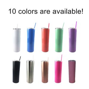 20oz Stainless Steel Tumblers Portable Coffee Mug Stemless Water Bottle with Colorful Straw Insulation Drinking Cup A02