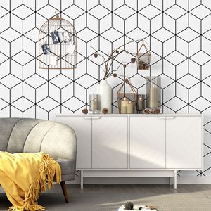 PVC Tapeta Nowoczesne Proste Czarno-białe Geometria Geometria Papiery ścienne Roll Salon TV Sypialnia Styl Nordic Wystrój Home Decor