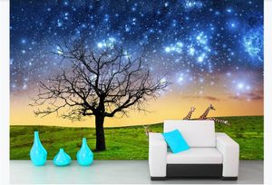 Большие индивидуальные фото обои современная настенная роспись ночное небо под деревом Природа Пейзаж гостиная диван фон настенная роспись декор