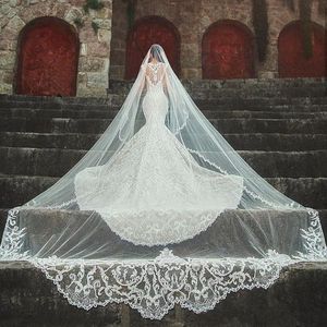 Amazing 3M Long Wedding Veils Cathedral Length One Layer Appliqued Edge Tulle Bridal Veil For Women Hair Accessories