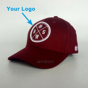 Cap Bent Brim SMALL MOQ Partihandel Unisex Storlek 3D Utskrift Gratis Leverans Burgundy Baseball Sport Snapback Closer Custom Hat