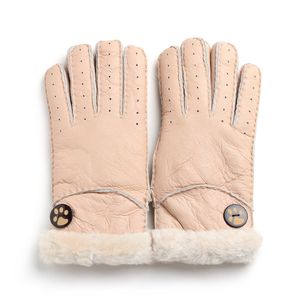 Fashion-1Pair Guanti invernali caldi da donna Pelle di pecora Un dito ispessimento Guanti cuciti a mano in pelle di pecora traspirante 6 colori