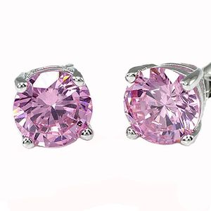 LuckyShine Yuvarlak Kübik Zirkonya Küpe Saplama Avrupa Tarzı Gümüş Pembe Kunzite Saplama Küpe Kadınlar Için 8mm