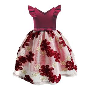 Embroidery Designs Flowers Kids Dresses Fly Sleeve Princess Christmas Party Dress Up Summer Baby Girls Clothes 2-9 Years Old