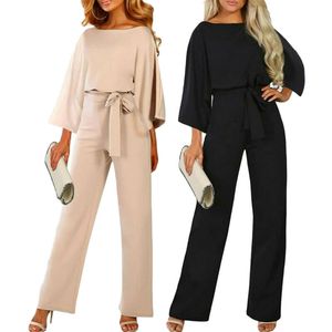 Kvinnors höga midja snörning jumpsuit romper kväll fest boll wide ben playsuit /av