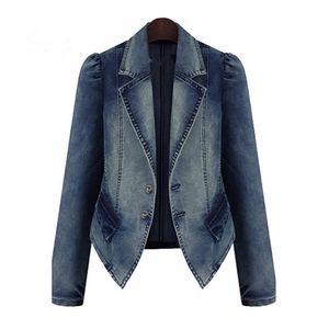 2019 Spring Women Denim Blue Podstawowe płaszcze Casual Slim Slim Rleeve Plus Size Fashion Krótka kurtka dżins