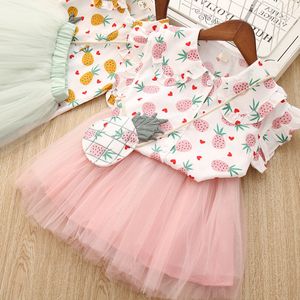 Neuestes Design für Babys, Sommer-Outfits, Kleid-Set, Ananas-bedrucktes Baby-Mädchen, süßes T-Shirt + Tutu-Röcke, 2-teiliges Kleidungsset, Kinder-Mesh-Set