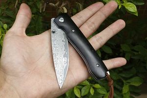 Top Quality Small Damascu Pocket Folding Knife VG10 Damascus Steel Drop Point Blade Ebony Handle EDC Knives Gift Knifes