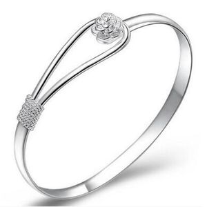 charm bangle bracelets 925 sterling silver rose flower cuff fashion bangle for women jewelry