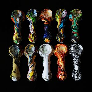 Silicone fumaça tubulação tubulações Mão Colher de óleo queimador com removível Glass Bowl metal Dabber Oil Dab Dab Rigs Ferramenta de tabaco para cachimbo