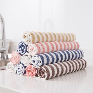 stripe Household Kitchen cleaning Towels Coral Pile Thickening Microfiber Double Wash Towel Water Absorbent Hand Cleaning Cloth