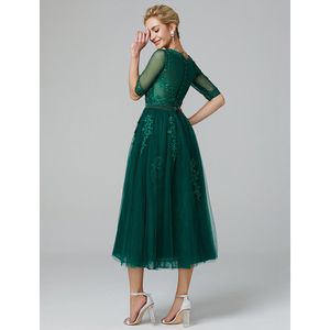 Olivgrünes, teelanges Mutter-der-Braut-Kleid mit halben Ärmeln für Hochzeitsfeier-Gastkleider, formelle Abendkleider228c