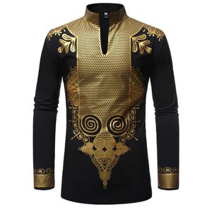 Men's Shirt for Traditional African Dress Rich Bazin Dashiki Long Sleeve Mandarin Collar African Shirt Men Adult Blouse Clothing