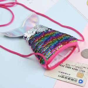 New Arrival Girls Love Mermaid Sequins Coin Purse With Lanyard Beautiful Fish Shape Tail Coin Pouch Bag Small Portable Glittler Wallet