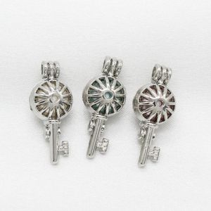 10st Silver Mini Open Key Pearl Cage Smycken Gör Essential Oljediffusor Pärla Locket Pendants för Parfym Aromanecklace
