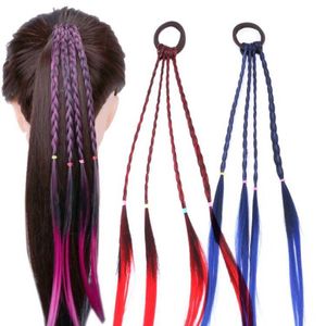 Girls Colorful Fiber Crochet Wigs Ponytail Hair Ornament Headbands Rubber Bands Beauty Headwear Kids Accessories