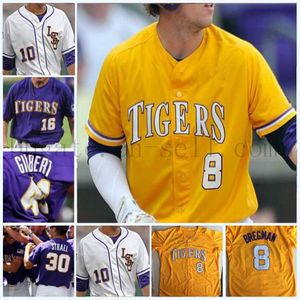 O beisebol usa LSU Tigers College College Baseball CWS Purple Gold White DJ Lemahieu Alex Bregman Nola Gausman todos costuraram qualquer nome