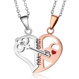 Couple Necklace Broken Heart 2 pcs Key Locket Dad Love you Pendant Necklace Double Color Friends Family Lovers Jewelry Gift
