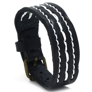 Neue Mode Antike Schwarz Herren Echtes Leder Armreif Armbänder Pulseira Masculina Armband Armreifen Dornschließe Schmuck für Männer Jungs Großhandel