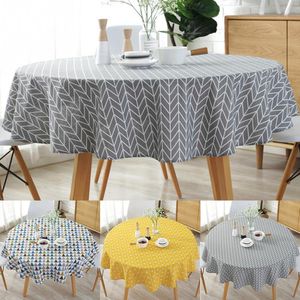 Nordic Polyester Cotton Round Table Cloth Color Yellow Gray Cotton and Linen Printing Tablecloth Home Kitchen Decoration Table Cover