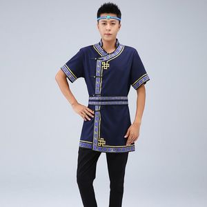 Mens traditionell etnisk kläder sommar tang kostym män mongoliet kostym manliga toppar korta ärm jackor Asien kläder