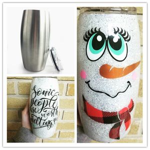 Wholesale snowman wine glasses resale online - Cheapest oz football tumbler snowman tumbler Stainless Steel vacuum stemless Egg Cups with lids insulated Wine Glasses water mug