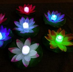 LED Flood Light Artificial Lotus Floating Flower Form Lampor för Utomhuspool Wishing Party Supply 50pcs / Lot GB121