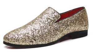 Nuovo arrivo Bling Uomo Casual Fannullone Scarpe Fashion Slip On Oro Argento Tendenza Scarpe per il tempo libero Per Party Show Zapatos 38-48