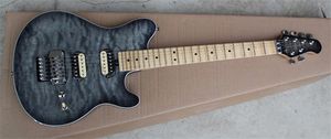 Factory Transparent Gray Electric Guitar with Scalloped Fretboard,,HH Pickups,Tremolo,Clouds Maple Veneer,can be customized.