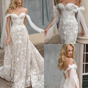 Abiti da sposa Eva Lendel 2020 con strascico staccabile in pizzo con applicazioni di Boho Mermaid abiti da sposa con spalle scoperte Abiti da sposa da sposa