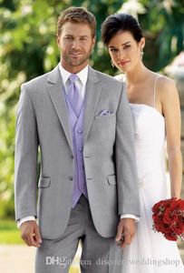 Brand New Light Grey Notch Lapel Wedding Business Suits Groom Tuxedos Men Party Prom Suits (Jacket+Pants+Vest+Tie) J861