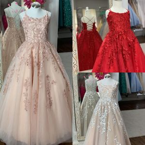 Sweety Floral Lace Flower Girl Dresses Empire Walii Zroszony Cirss Cross Backless Princess Pagewant Dress Kids Little Girls Graduation Party