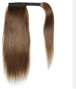 Hurtownie zdrowy naskórka włosy proste 100% Human Hair Ponytail Extension Click Color 4 Wrap Ponytail Hairpiece100g