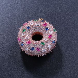 Fashion-Gold Designer Luxury Multicolor Bling CZ Cubic Zirconia Donuts Lovers Necklace Hip Hop Full Diamond Pendant Jewelry Gifts for Women