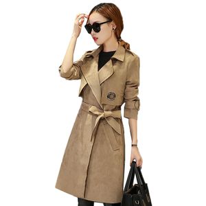 Cappotto trench da donna primavera 2022 Capispalla giacca a vento autunnale in pelle scamosciata femminile sottile moda con cintura