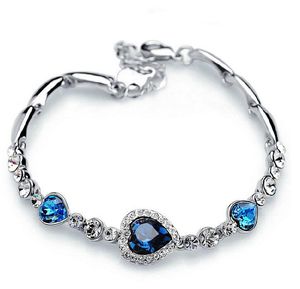 Ocean Blue Bransoletki Sliver Plated Crystal Rhinestone Heart Charm Bransoletka Bangle Giwet Biżuteria Charm Bransoletki