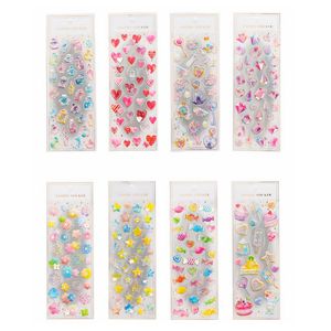 Cartoon Kids Stickers Arm Phone Crystal Sticker DIY Diary Decoration Heart Flower Cat Cake Transparent Three-dimensional Stickers Gift HA525