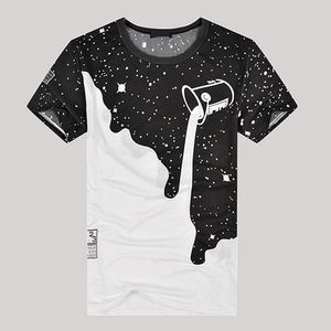 2018 män mode sommar mjölk hällt mönster inverterad mjölk 3d t-shirt tryckt kort ärm rund hals slank casual t-shirt varmt