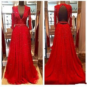 2020 New design and delicate red dress ah long night in V is gotten flexible pipe beads without back of a chair evening gowns Vestidos De