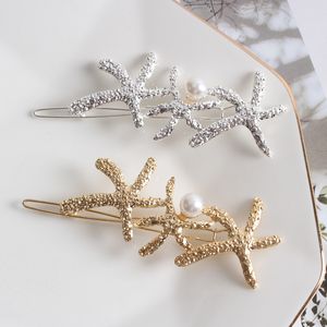 Women Hairpins Gold Silver Pearl Starfish Hair Clips Bobby Pins Side Clips Barrettes Headwear Hairgrip Hair Styling Tools Fashion Jewelry