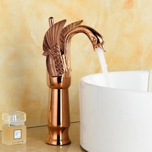 Basin Faucets New High Swan Faucet Arch Design Luxury Wash Mixer Taps Brass Hot And Cold Taps Gold Plated Single Hole Tap