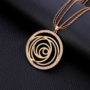 Mode Tschechische CZ Bohren Große Runde Anhänger Maxi Gold Halskette Für Frauen Party Geschenke Elegante Lange Halsketten Schmuck Zubehör